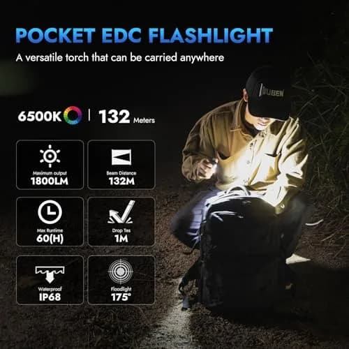 WUBEN E7 Mini Flashlight 1800 Lumens | IP68 Waterproof, Rechargeable EDC Torch with Magnet thumbnail 2