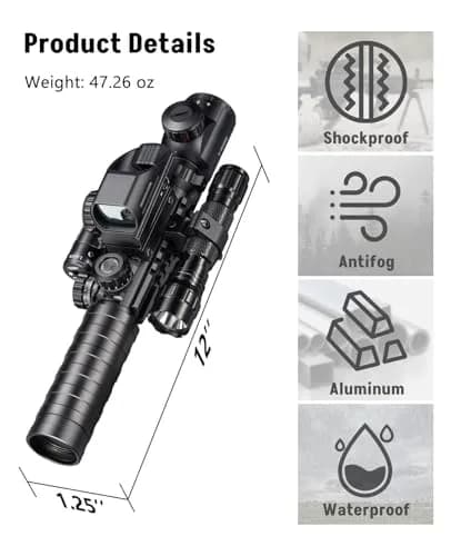MidTen 3-9x32 5-in-1 Scope Combo with Dual Illuminated Rangefinder Reticle, Laser Sight, Red Dot, Flashlight, 20mm Mount, Green thumbnail 5
