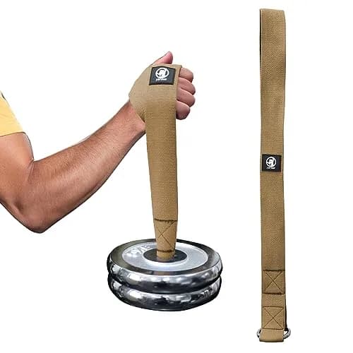 J Bryant Arm Wrestling Training Strap Belt Hand Grip with Stainless Steel Ring for Wrist Forearm Biceps Workouts - Khaki (26.4 inches) thumbnail 4