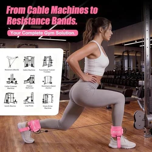 HPYGN Adjustable Ankle Strap for Cable Machine, Gym Ankle Cuffs for Glute Kickbacks & Leg Extensions (Pink, Pair) thumbnail 5