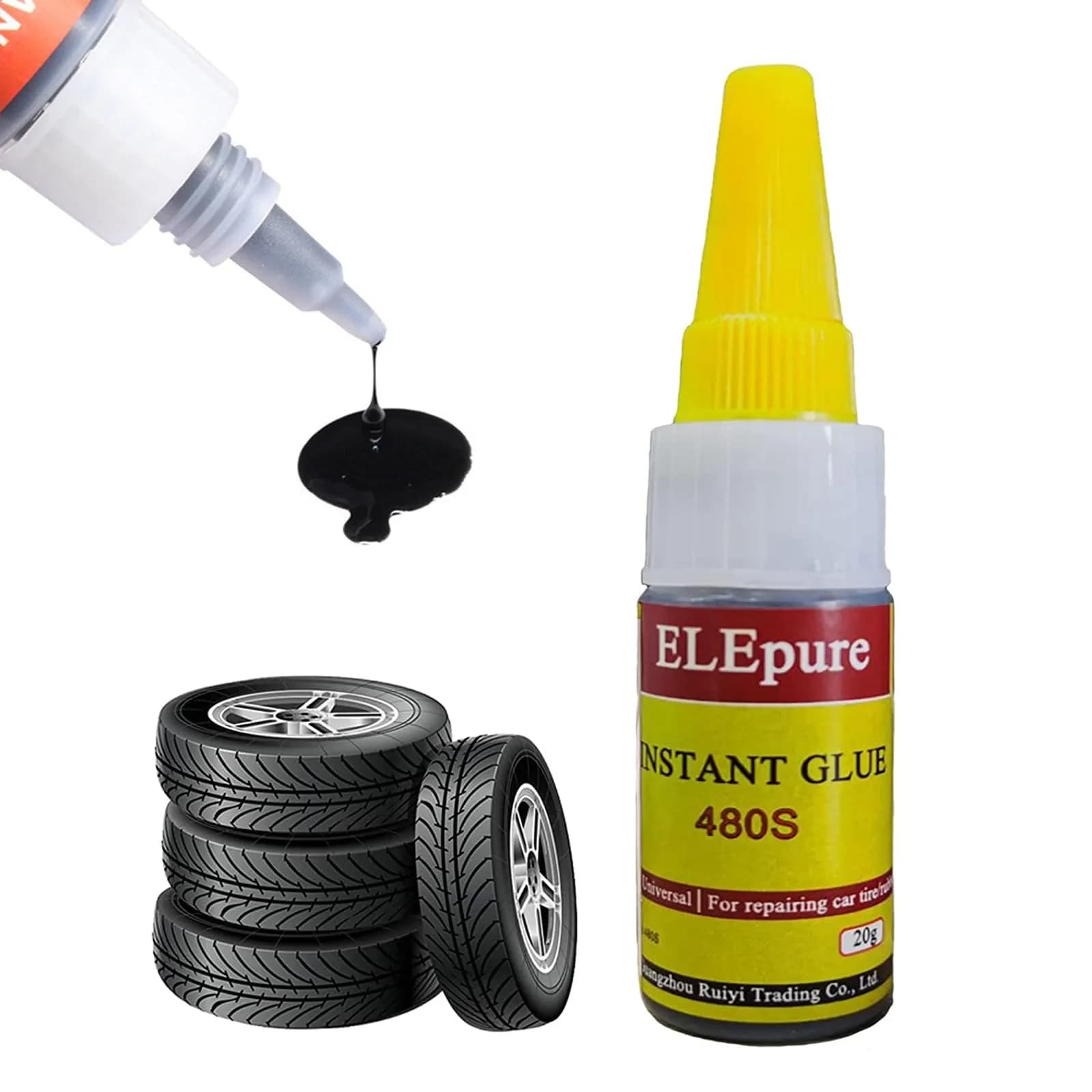 ELEpure Black Tire Repair Glue 20g (0.7oz) | Strong Adhesive for Sidewall Gash & Dent Repair — Black with Screw Plug