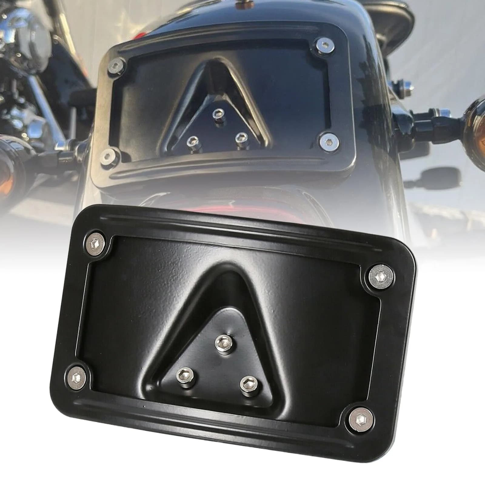 SoCiMa License Plate Attachment with Frame Compatible with Harley Davidson 3 Hole Mount (Black) | Customizable