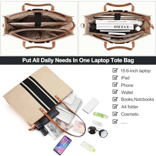 BOLOSTA Laptop Tote Bag for Women Fits 15.6 Inch | Large Canvas Work Tote for Travel & Daily Use thumbnail 3