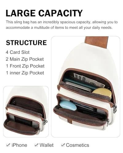 MASINTOR Sling Bag for Women, Crossbody Fanny Pack, Beige | Durable Faux Leather, Adjustable Strap thumbnail 3