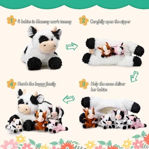 Shappy 5-in-1 Cow Stuffed Animal Set | 14" Large Plush for Kids thumbnail 4