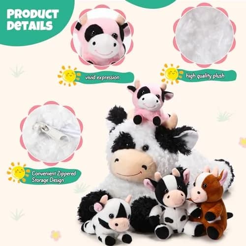 Shappy 5-in-1 Cow Stuffed Animal Set | 14" Large Plush for Kids thumbnail 3