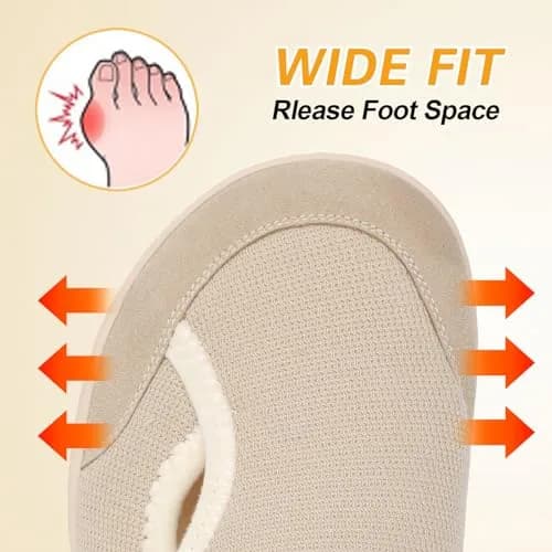LeIsfIt Women's Adjustable Diabetic Slippers Wide Fit Beige Size 9 (27.89 cm / 10.98 in) | Comfortable Indoor Outdoor House Shoes thumbnail 4