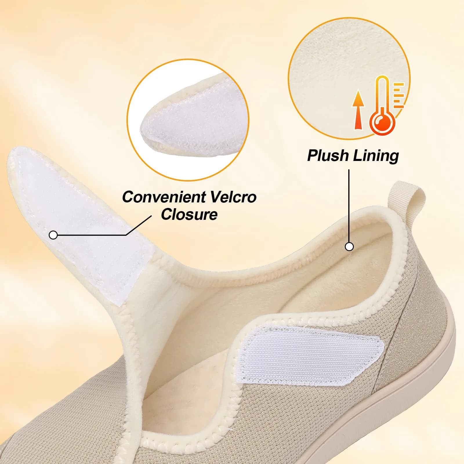 LeIsfIt Women's Adjustable Diabetic Slippers Wide Fit Beige Size 9 (27.89 cm / 10.98 in) | Comfortable Indoor Outdoor House Shoes - view 5
