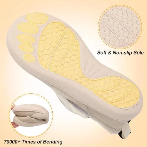 LeIsfIt Women's Adjustable Diabetic Slippers Wide Fit Beige Size 9 (27.89 cm / 10.98 in) | Comfortable Indoor Outdoor House Shoes thumbnail 6