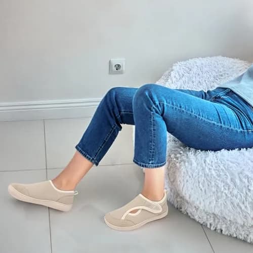 LeIsfIt Women's Adjustable Diabetic Slippers Wide Fit Beige Size 9 (27.89 cm / 10.98 in) | Comfortable Indoor Outdoor House Shoes thumbnail 3