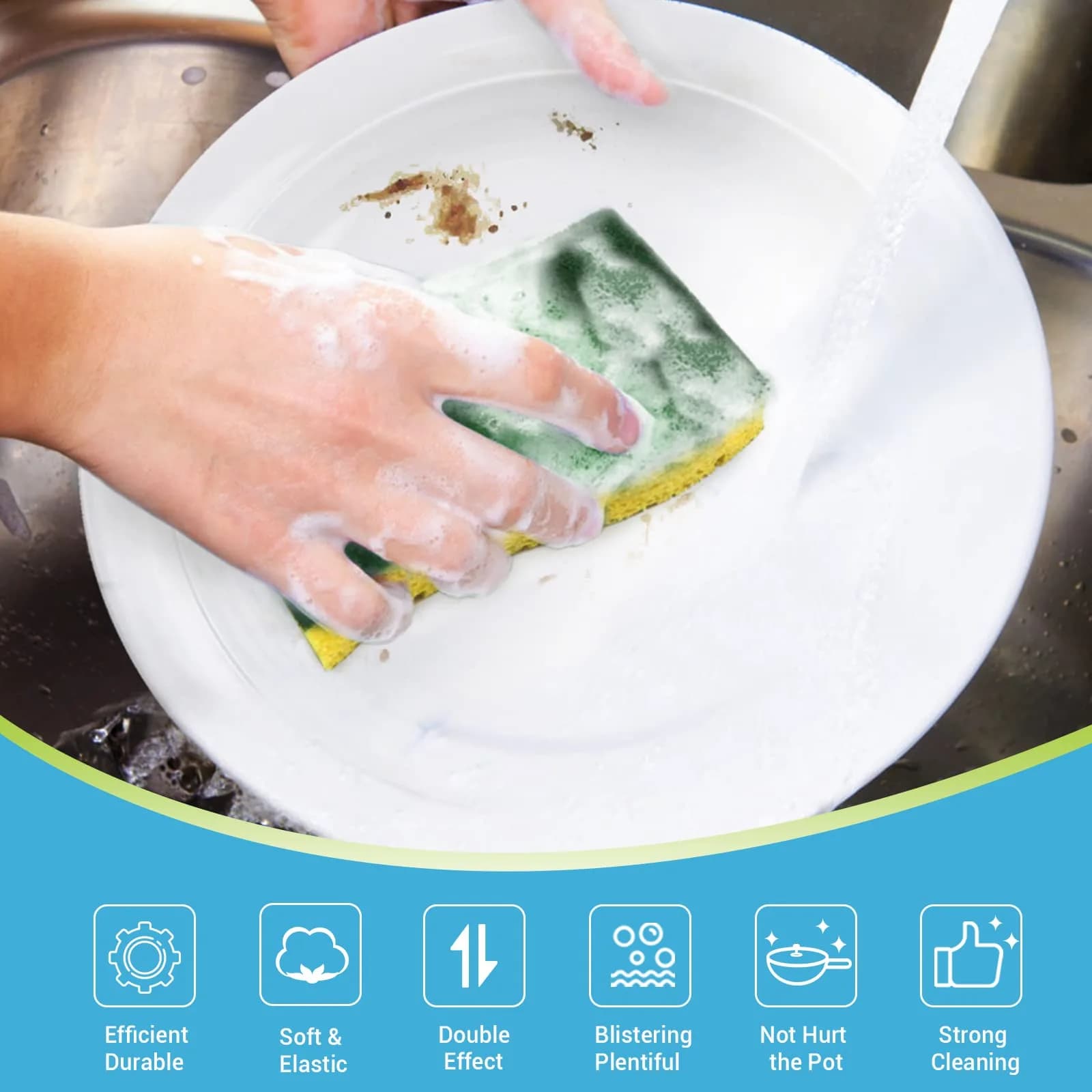AIDEA Heavy Duty Scrub Sponge, 6-Count Cellulose Kitchen Sponge | Tough Messes & Non-Coated Cookware Cleaning - view 2
