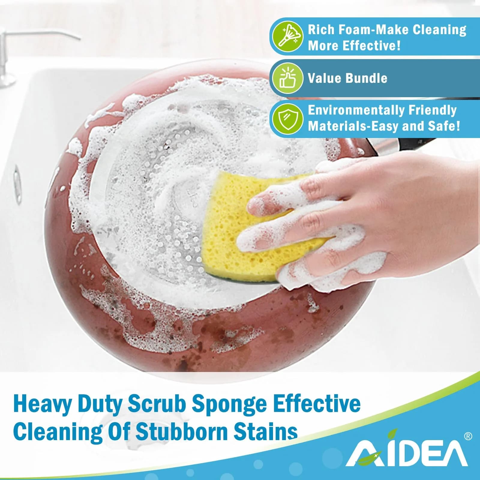 AIDEA Heavy Duty Scrub Sponge, 6-Count Cellulose Kitchen Sponge | Tough Messes & Non-Coated Cookware Cleaning - view 5