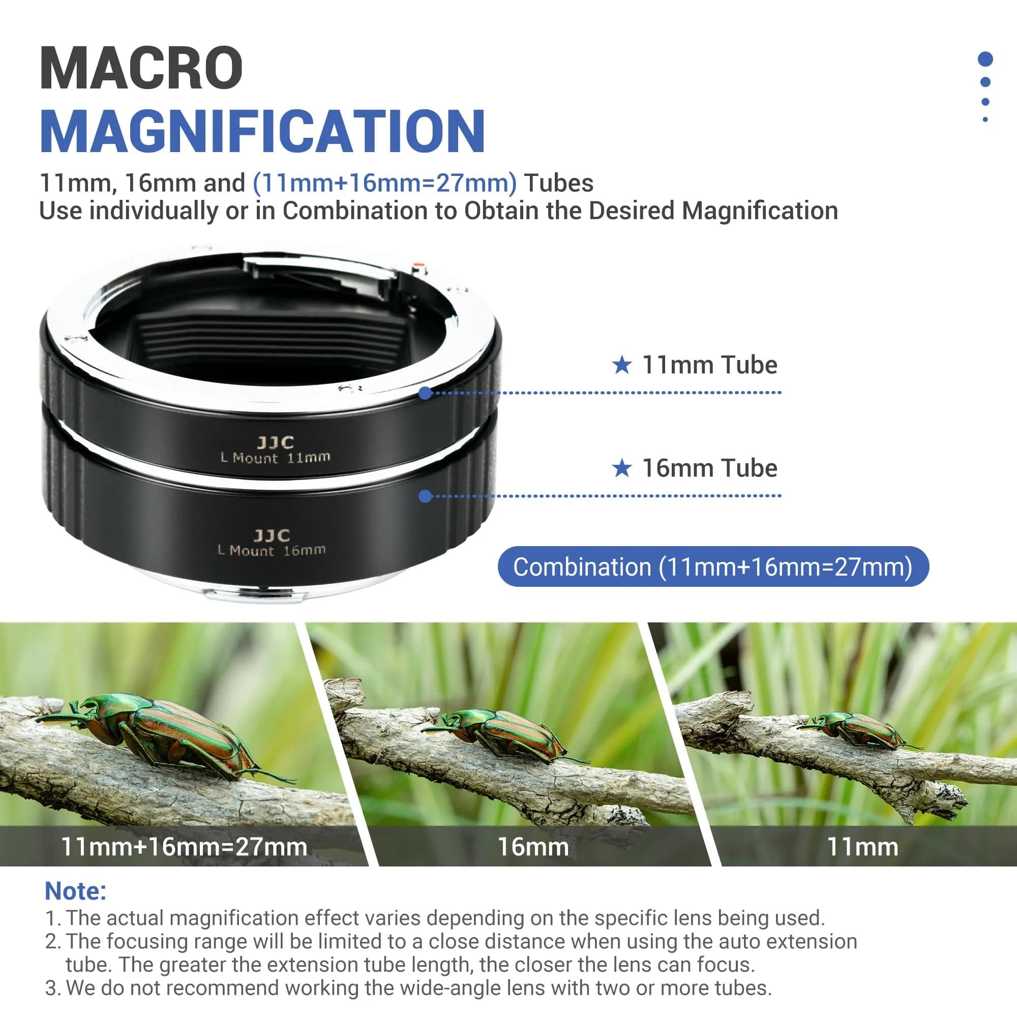 JJC Auto Focus Macro Extension Tube Set for L Mount Cameras & Lenses | 11mm & 16mm Tubes for Macro Photography - view 3