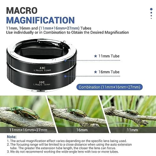 JJC Auto Focus Macro Extension Tube Set for L Mount Cameras & Lenses | 11mm & 16mm Tubes for Macro Photography thumbnail 3
