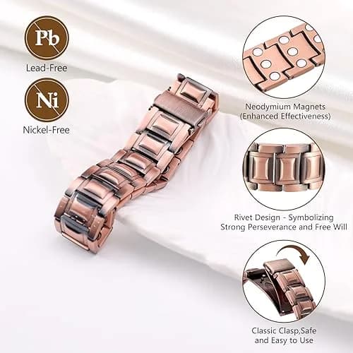 Feraco Pure Copper Magnetic Bracelet for Men | 8.66 inches (22 cm) thumbnail 4