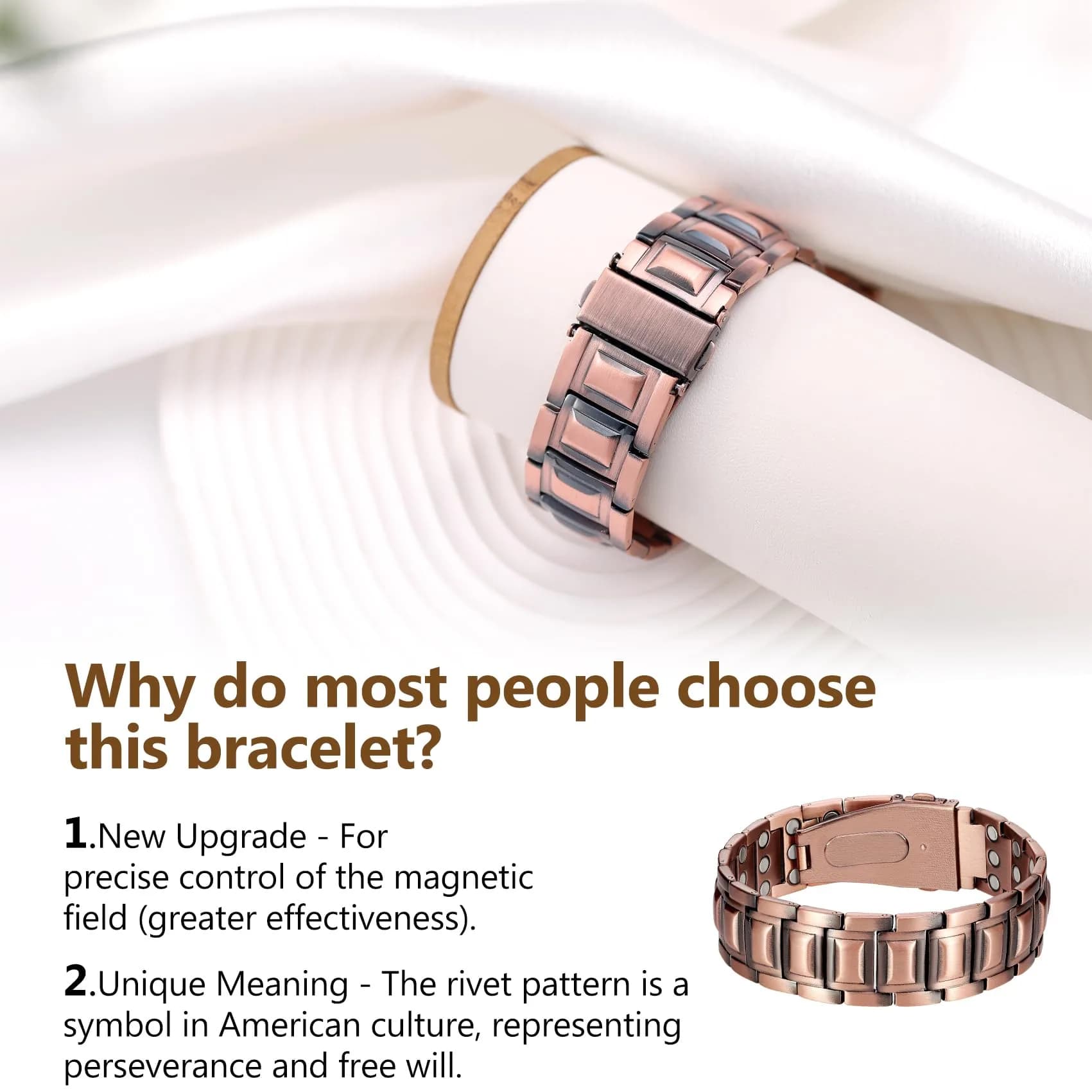Feraco Pure Copper Magnetic Bracelet for Men | 8.66 inches (22 cm) - view 3