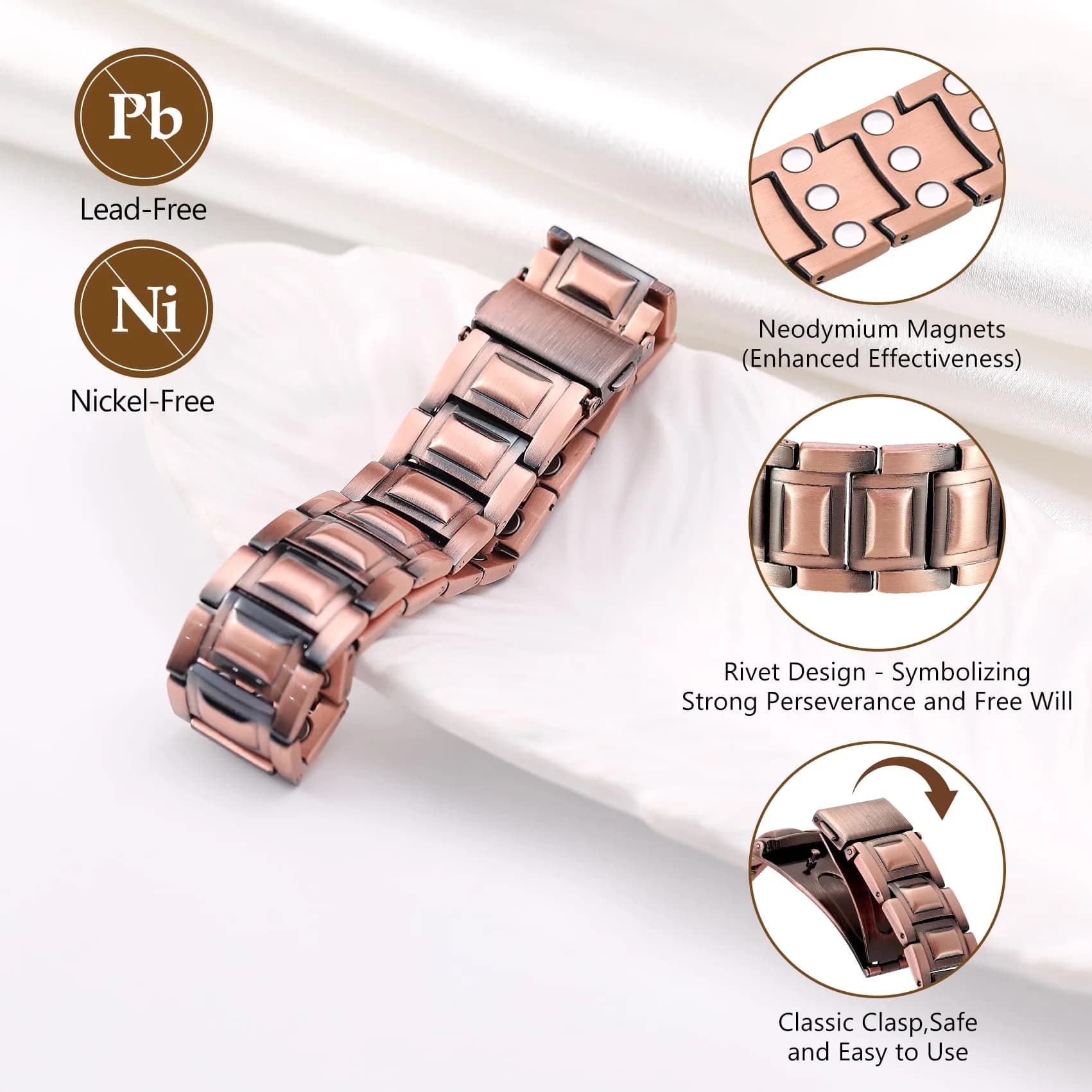 Feraco Pure Copper Magnetic Bracelet for Men | 8.66 inches (22 cm) - view 4