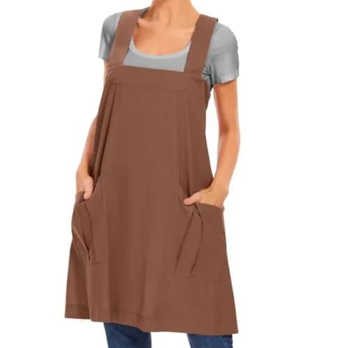 Larmliss Women's Cotton Cross Back Apron Pinafore Dress with Big Pockets | Loose Square Apron for Baking & Gardening thumbnail 1