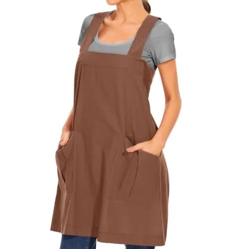 Larmliss Women's Cotton Cross Back Apron Pinafore Dress with Big Pockets | Loose Square Apron for Baking & Gardening thumbnail 4