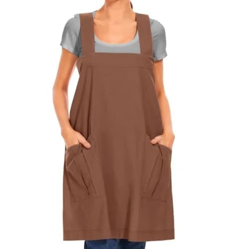 Larmliss Women's Cotton Cross Back Apron Pinafore Dress with Big Pockets | Loose Square Apron for Baking & Gardening thumbnail 2