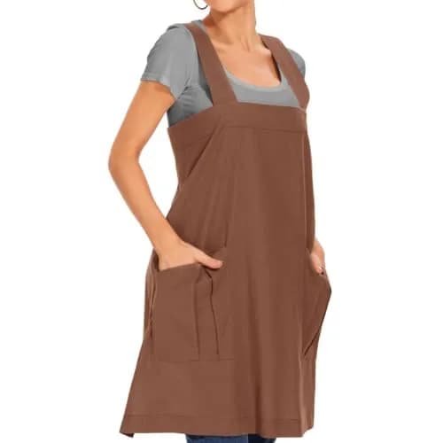 Larmliss Women's Cotton Cross Back Apron Pinafore Dress with Big Pockets | Loose Square Apron for Baking & Gardening thumbnail 3