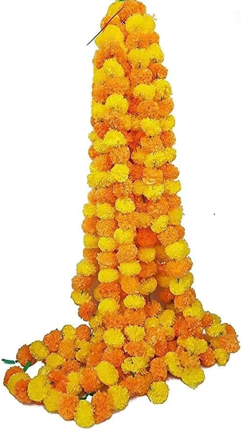 PARTISH Artificial Flowers Decoration Pack of 5 | Yellow+Dark Orange Maple Leaf Garland for Home, Pooja Room, Wedding, Festivals — Yellow+dark Orange