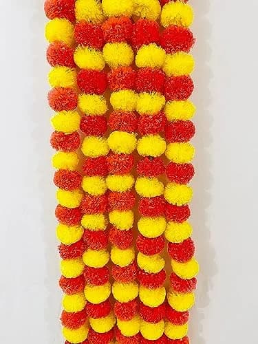 PARTISH Artificial Flowers Decoration Pack of 5 | Yellow+Dark Orange Maple Leaf Garland for Home, Pooja Room, Wedding, Festivals thumbnail 4