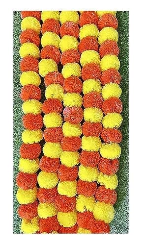 PARTISH Artificial Flowers Decoration Pack of 5 | Yellow+Dark Orange Maple Leaf Garland for Home, Pooja Room, Wedding, Festivals thumbnail 2