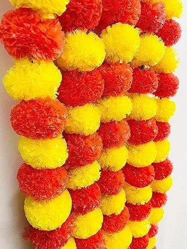 PARTISH Artificial Flowers Decoration Pack of 5 | Yellow+Dark Orange Maple Leaf Garland for Home, Pooja Room, Wedding, Festivals thumbnail 3