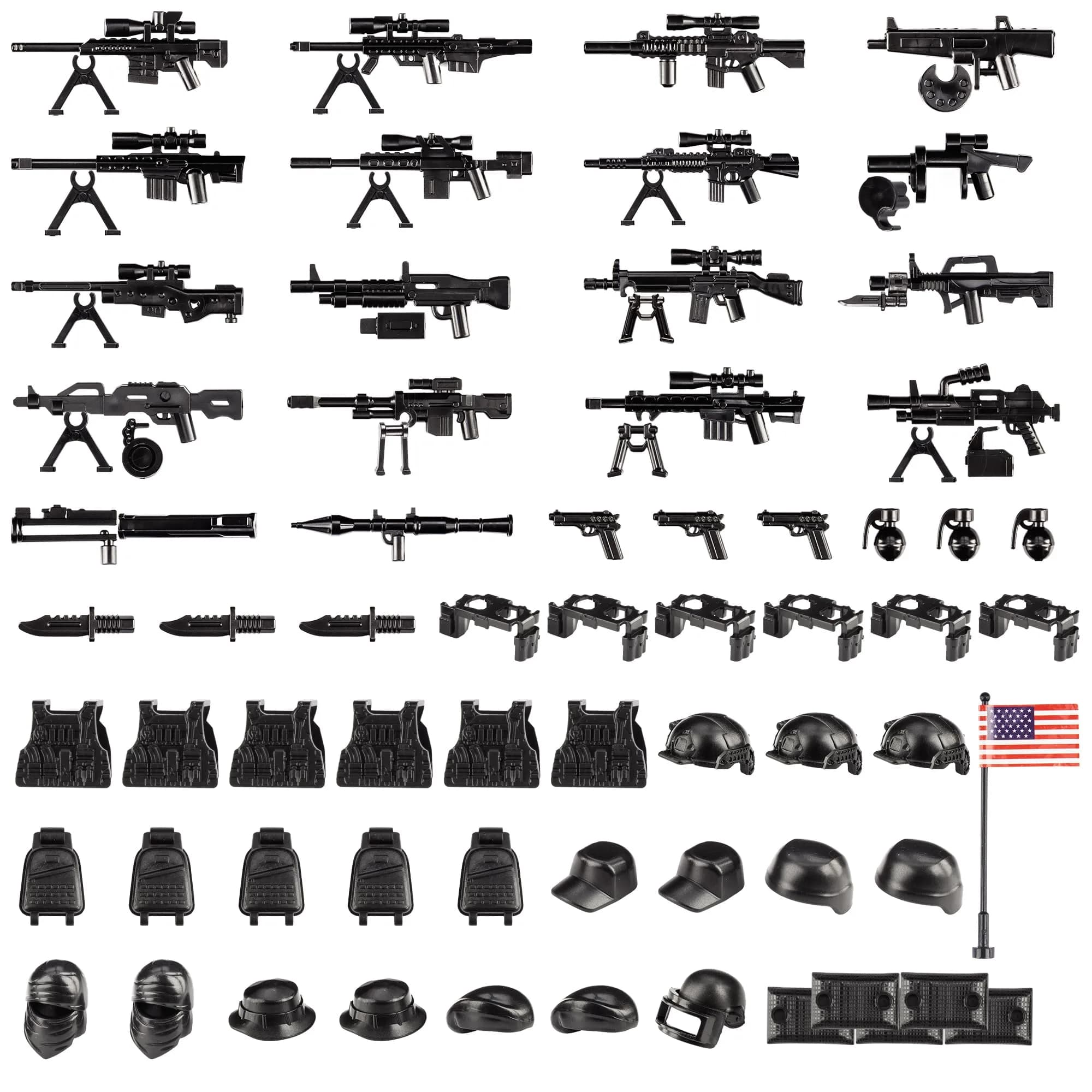 MaozyHomie Toy Weapons Accessories Pack Military U.S 5 Types Heavy Weaponry Building Blocks Compatible with Major Brands — U.S Forces Weapons(83pcs)