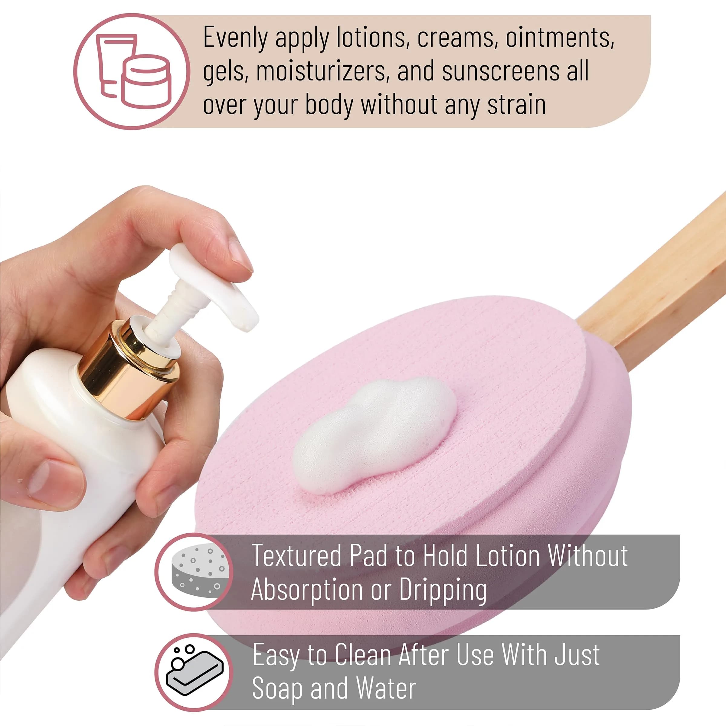 Slick Solutions Lotion Applicator 17 inch Pink | Easy Reach for Back & Body - view 4