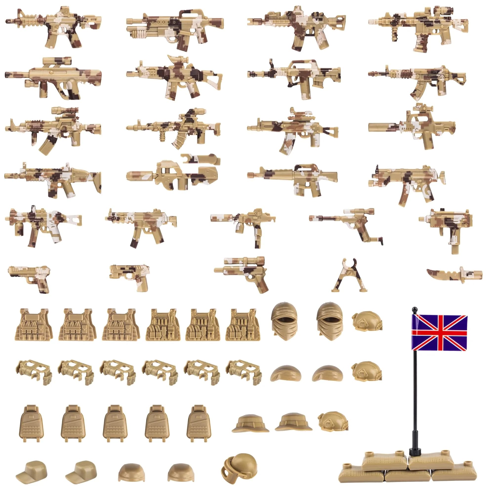 MaozyHomie 63 Pcs Military Weapons Set Accessories UK Special Forces Toys | Compatible with Major Brands