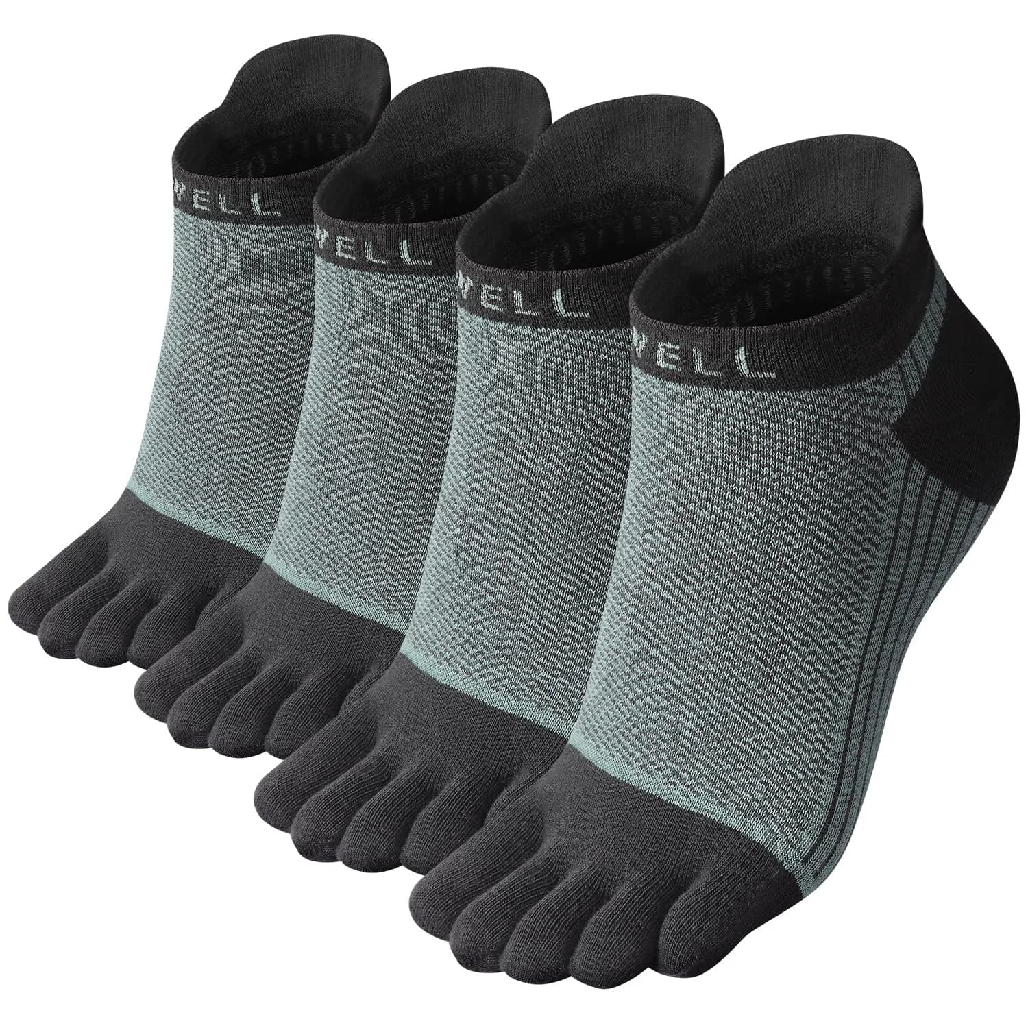 VWELL Cotton Toe Socks Five Finger Socks No Show Crew Athletic Running Socks 4 Pairs,Size 7-11 | Moisture Wicking & Breathable — Green
