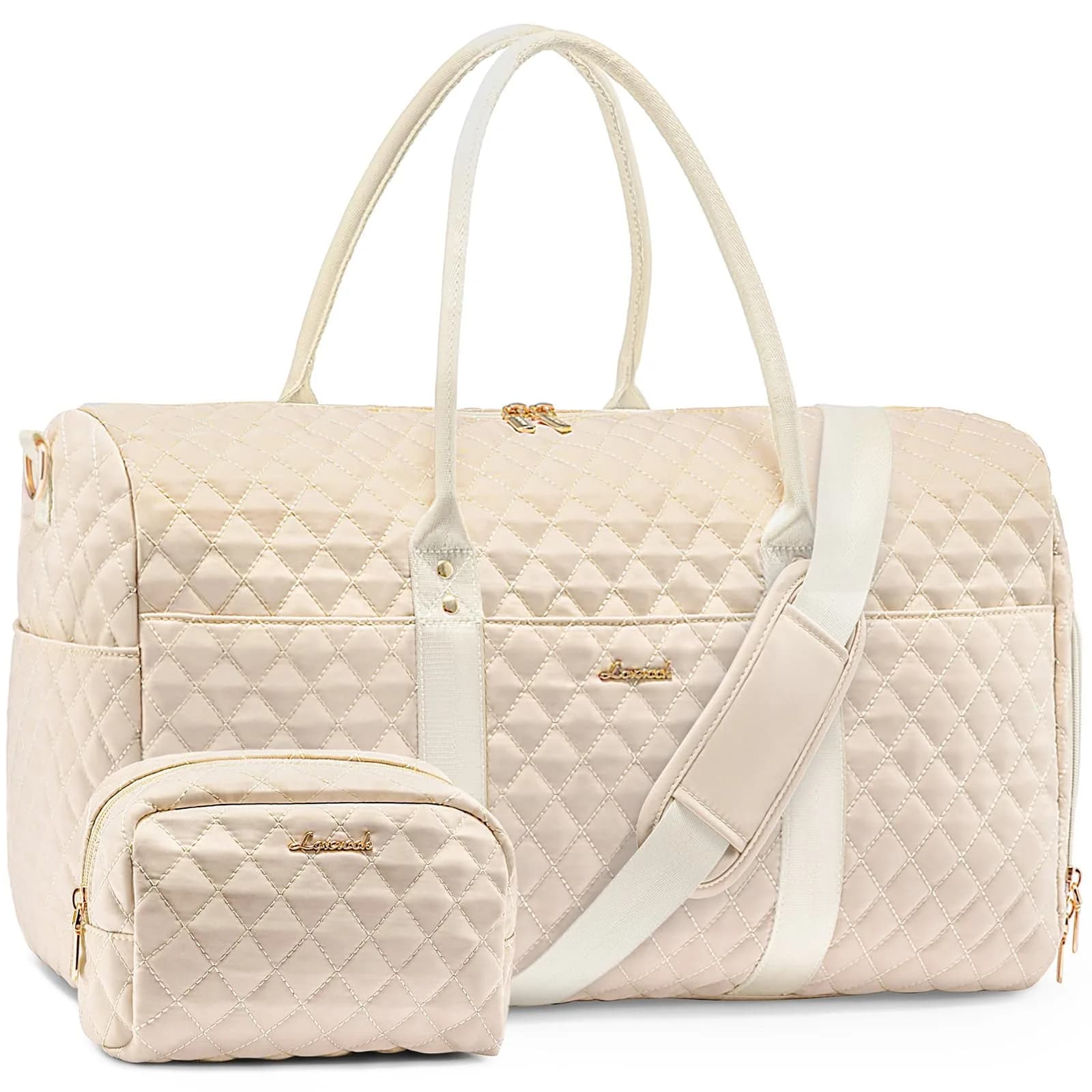 LOVEVOOK Travel Duffle Bag Pink Beige | Carry-On Weekender with Shoe Compartment & Toiletry Bag — Pink Beige