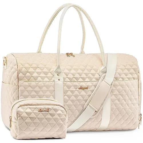 LOVEVOOK Travel Duffle Bag Pink Beige | Carry-On Weekender with Shoe Compartment & Toiletry Bag thumbnail 1