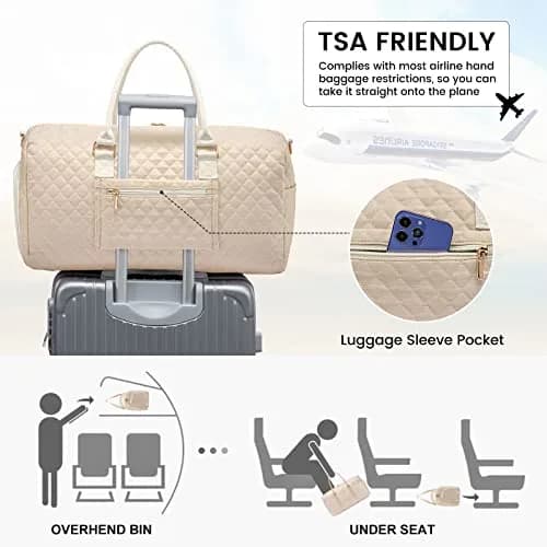 LOVEVOOK Travel Duffle Bag Pink Beige | Carry-On Weekender with Shoe Compartment & Toiletry Bag thumbnail 4