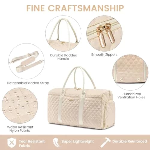 LOVEVOOK Travel Duffle Bag Pink Beige | Carry-On Weekender with Shoe Compartment & Toiletry Bag thumbnail 5