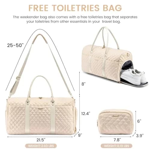 LOVEVOOK Travel Duffle Bag Pink Beige | Carry-On Weekender with Shoe Compartment & Toiletry Bag thumbnail 3