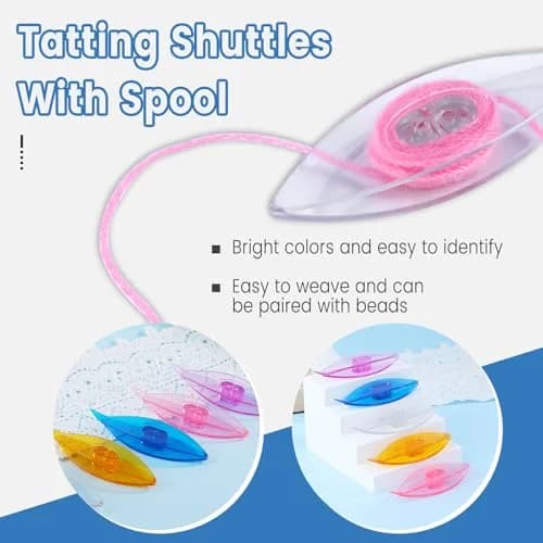 BUTUZE Tatting Shuttle Kit with Beading Needles & Crochet Hooks, 5 PCS Plastic Shuttle 8.1 cm (3.15 in) | DIY Hand Lacemaking Craft Tool thumbnail 3