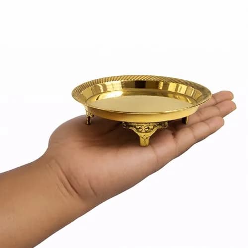 Putrika Traditional Brass Mukali Stool | Handmade Indian Pooja Stand (12.5cm x 3cm) | Heritage Brass Decor thumbnail 6