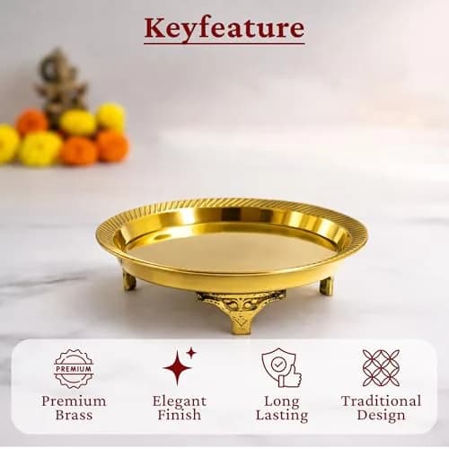 Putrika Traditional Brass Mukali Stool | Handmade Indian Pooja Stand (12.5cm x 3cm) | Heritage Brass Decor thumbnail 7
