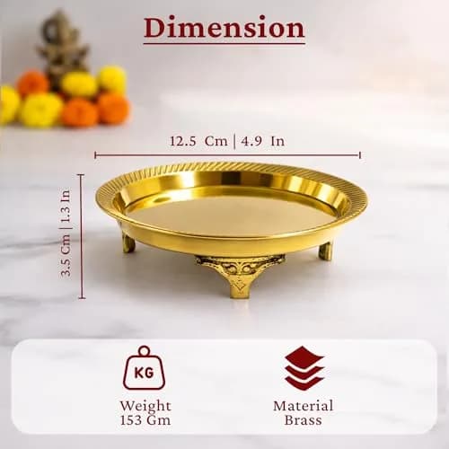 Putrika Traditional Brass Mukali Stool | Handmade Indian Pooja Stand (12.5cm x 3cm) | Heritage Brass Decor thumbnail 8