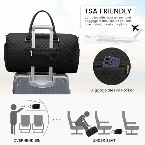 LOVEVOOK Quilted Travel Duffle Bag with Shoe Compartment & Toiletry Bag | Carry-On Weekender for Women thumbnail 5