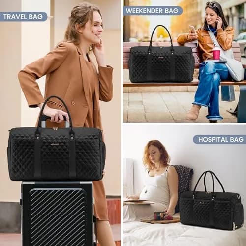 LOVEVOOK Quilted Travel Duffle Bag with Shoe Compartment & Toiletry Bag | Carry-On Weekender for Women thumbnail 6