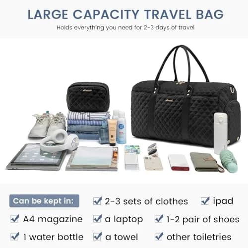 LOVEVOOK Quilted Travel Duffle Bag with Shoe Compartment & Toiletry Bag | Carry-On Weekender for Women thumbnail 7