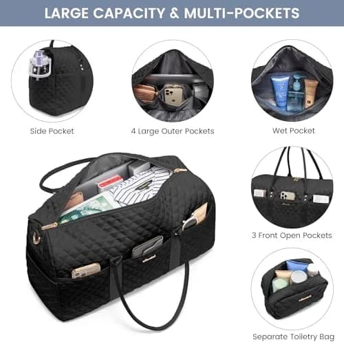 LOVEVOOK Quilted Travel Duffle Bag with Shoe Compartment & Toiletry Bag | Carry-On Weekender for Women thumbnail 3