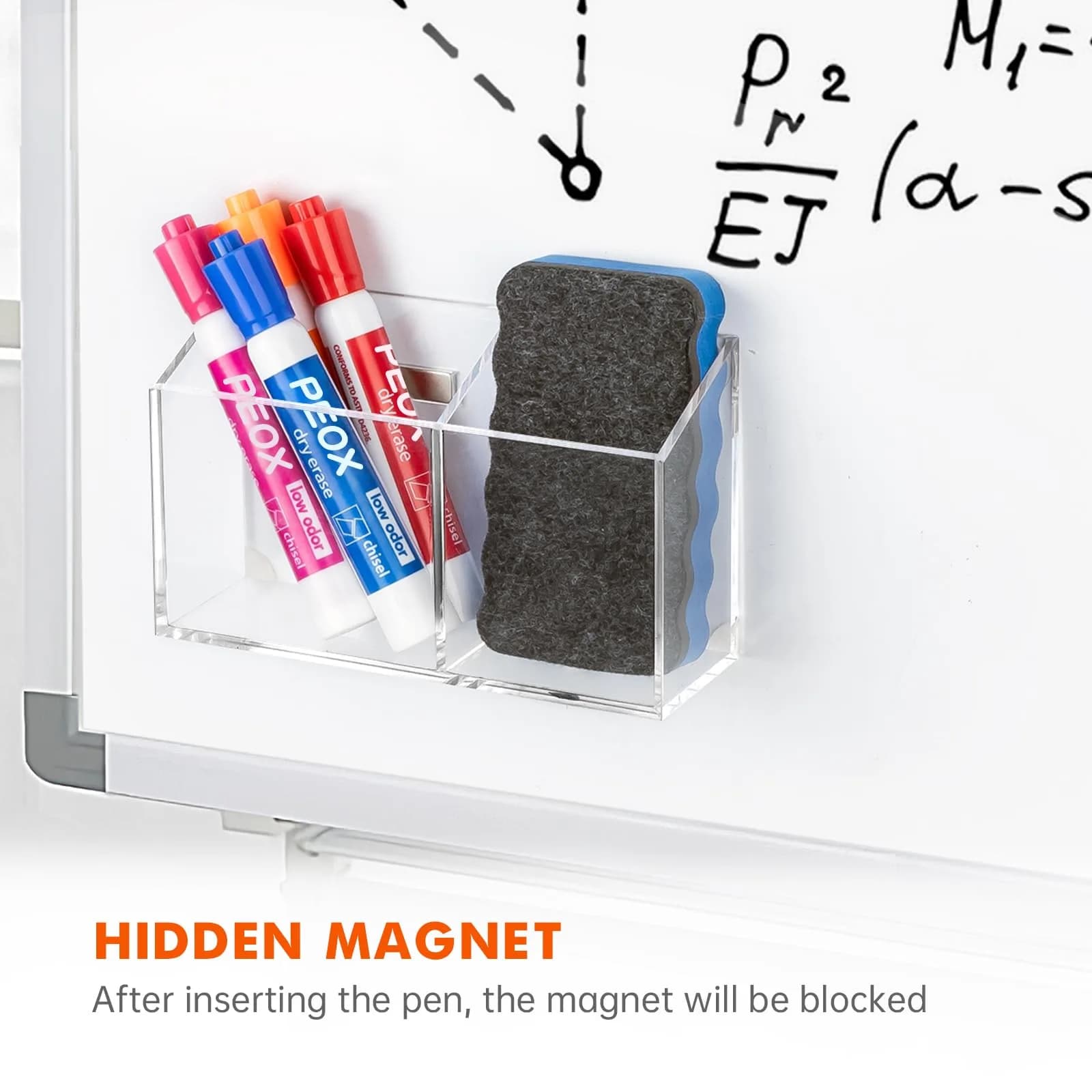BEYGORM Magnetic Dry Erase Marker Holder with Anti-Slip Pad | 2 Compartments, Clear Acrylic (15.9cm x 9cm x 5.1cm) - view 4