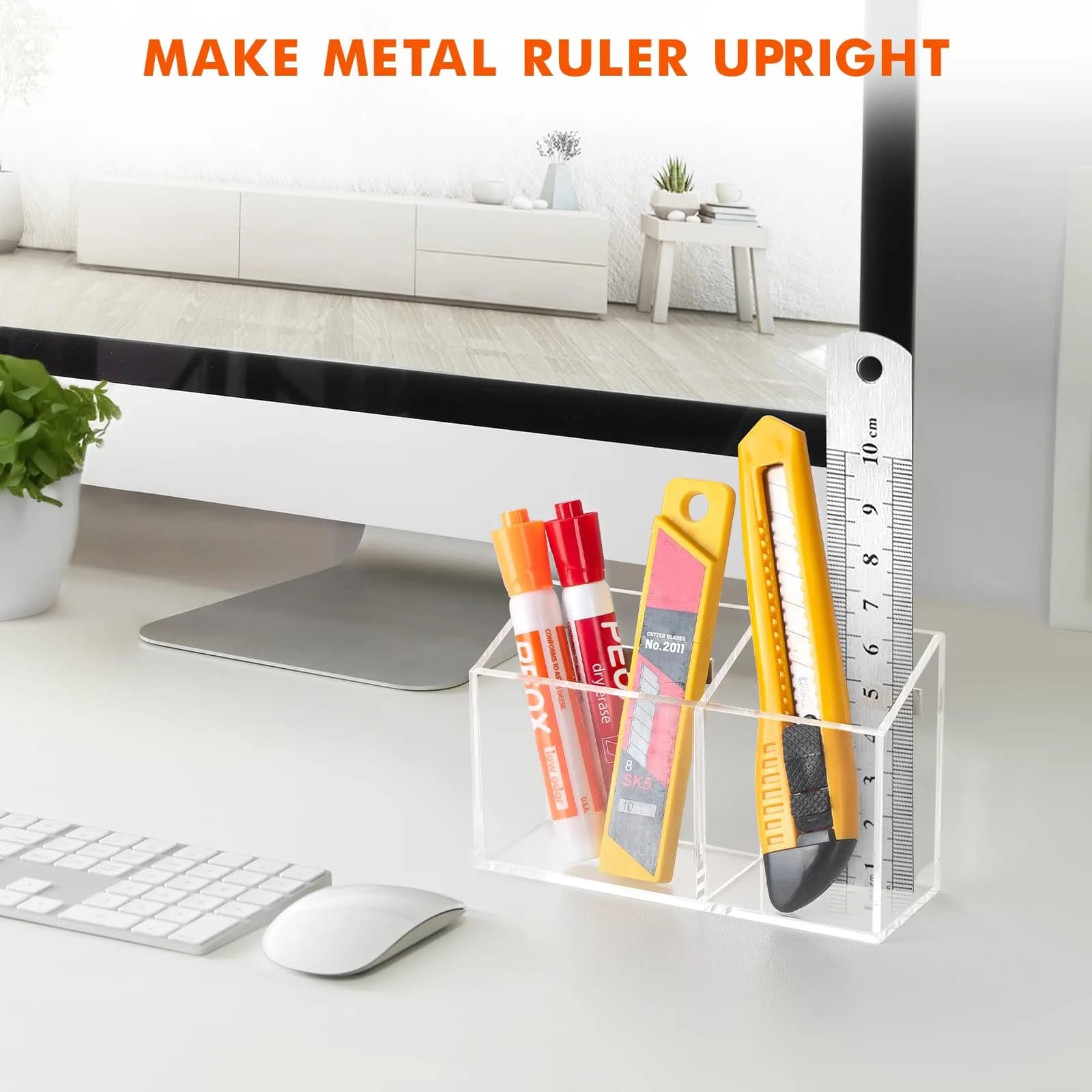 BEYGORM Magnetic Dry Erase Marker Holder with Anti-Slip Pad | 2 Compartments, Clear Acrylic (15.9cm x 9cm x 5.1cm) - view 6
