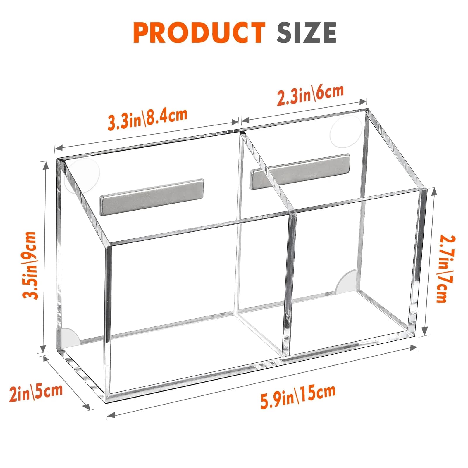BEYGORM Magnetic Dry Erase Marker Holder with Anti-Slip Pad | 2 Compartments, Clear Acrylic (15.9cm x 9cm x 5.1cm) - view 7