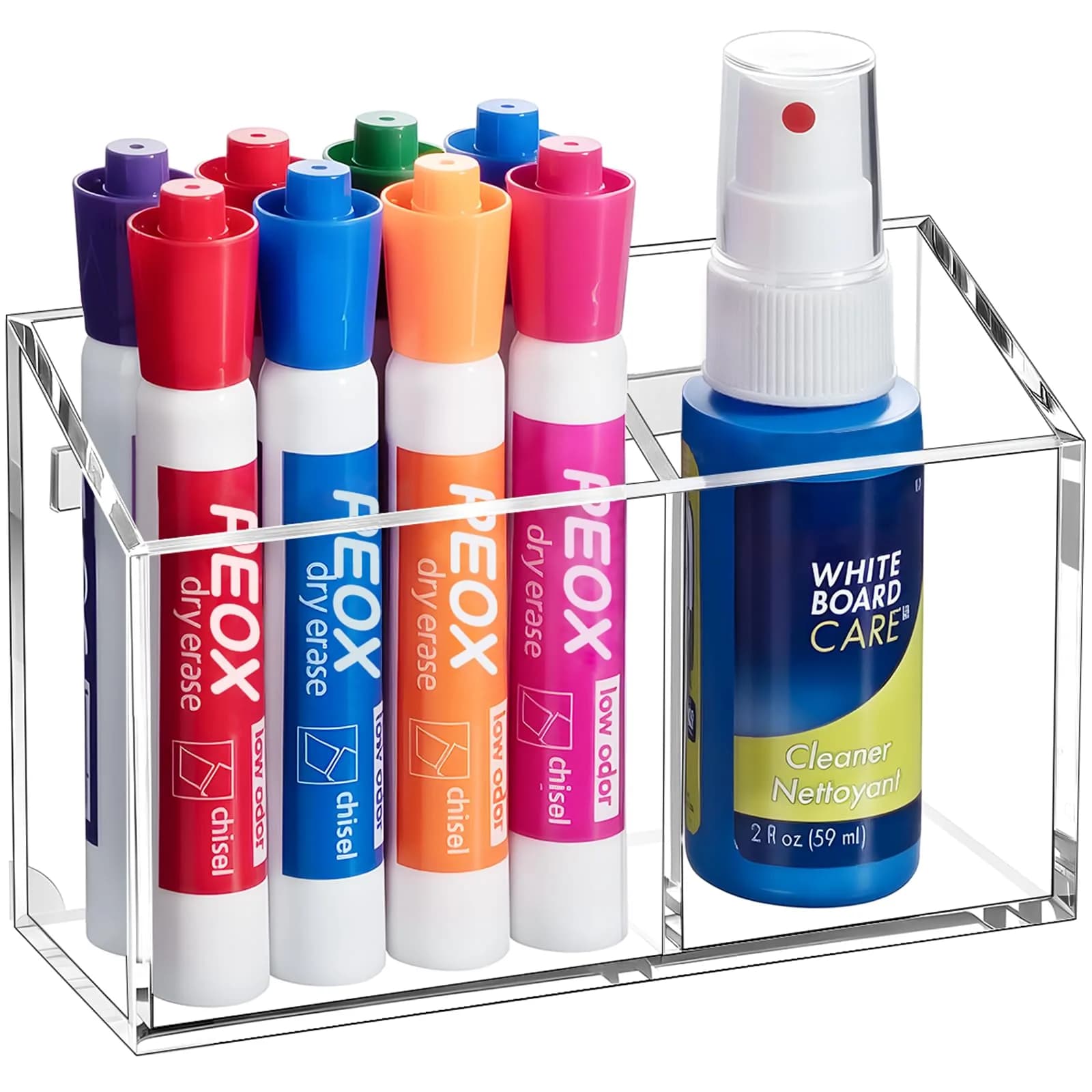 BEYGORM Magnetic Dry Erase Marker Holder with Anti-Slip Pad | 2 Compartments, Clear Acrylic (15.9cm x 9cm x 5.1cm) - view 8